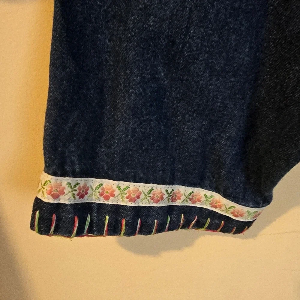 Life Style Woman Butterfly Denim Jacket Embroidered Blue Cotton Plus Size 2X Y2K